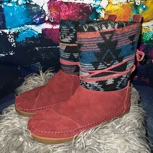 Toms Maroon Aztec Boots